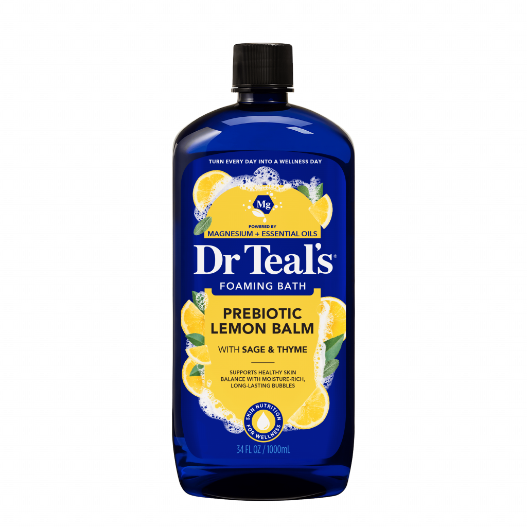 prebiotic lemon balm with sage & thyme foaming bath bottle