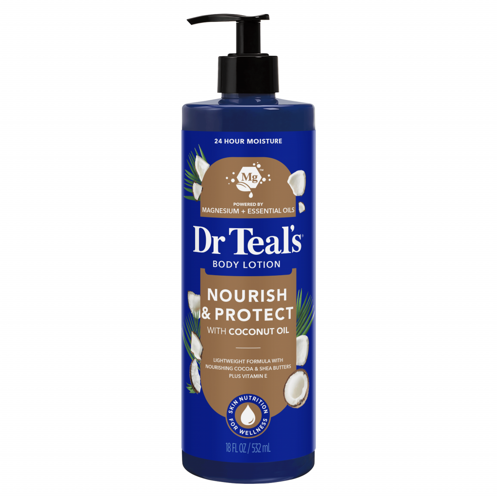nourish & protect with coconut oil body lotion pump bottle